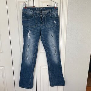 Ariya Blue Distressed Boot Cut Jeans